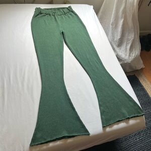 ESKAY green elastic waist knit cropped bell bottoms flare bootcut pants